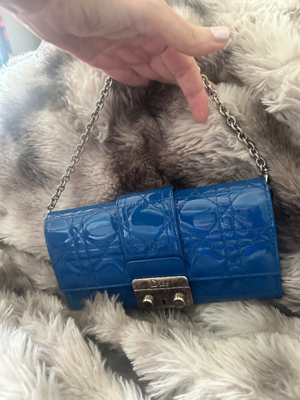 GORGEOUS Christian Dior Blue Patent Leather Wallet On Chain - Comes w/ COA